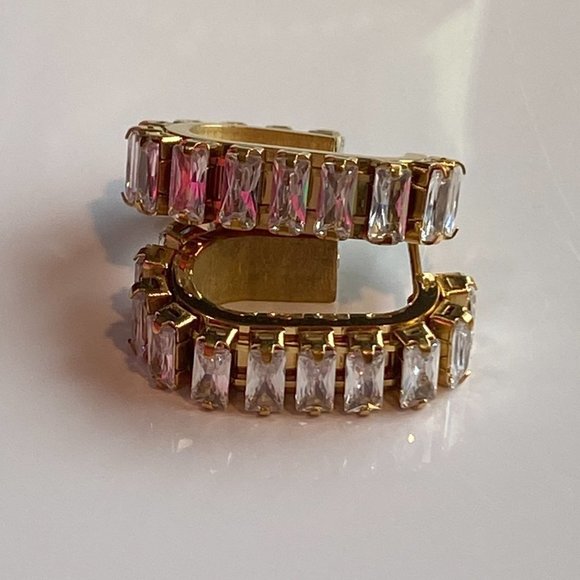 White Baguette Cubic Zirconia Stainless Steel Earrings - Picture 7 of 11